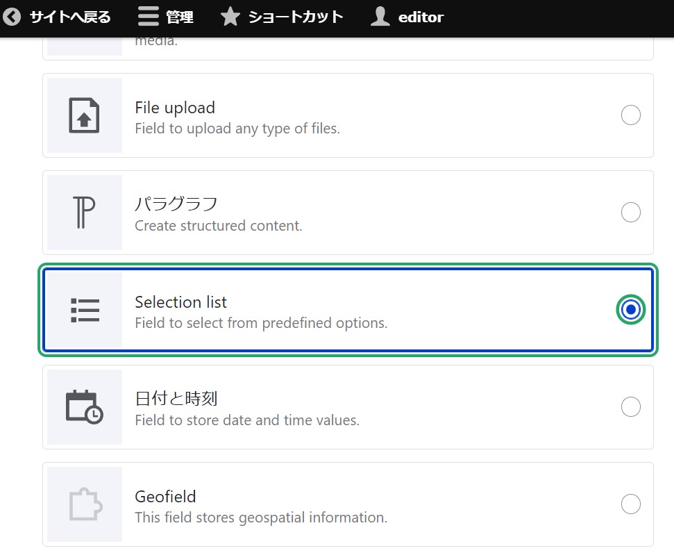 フィールドタイプ選択_SelectionList